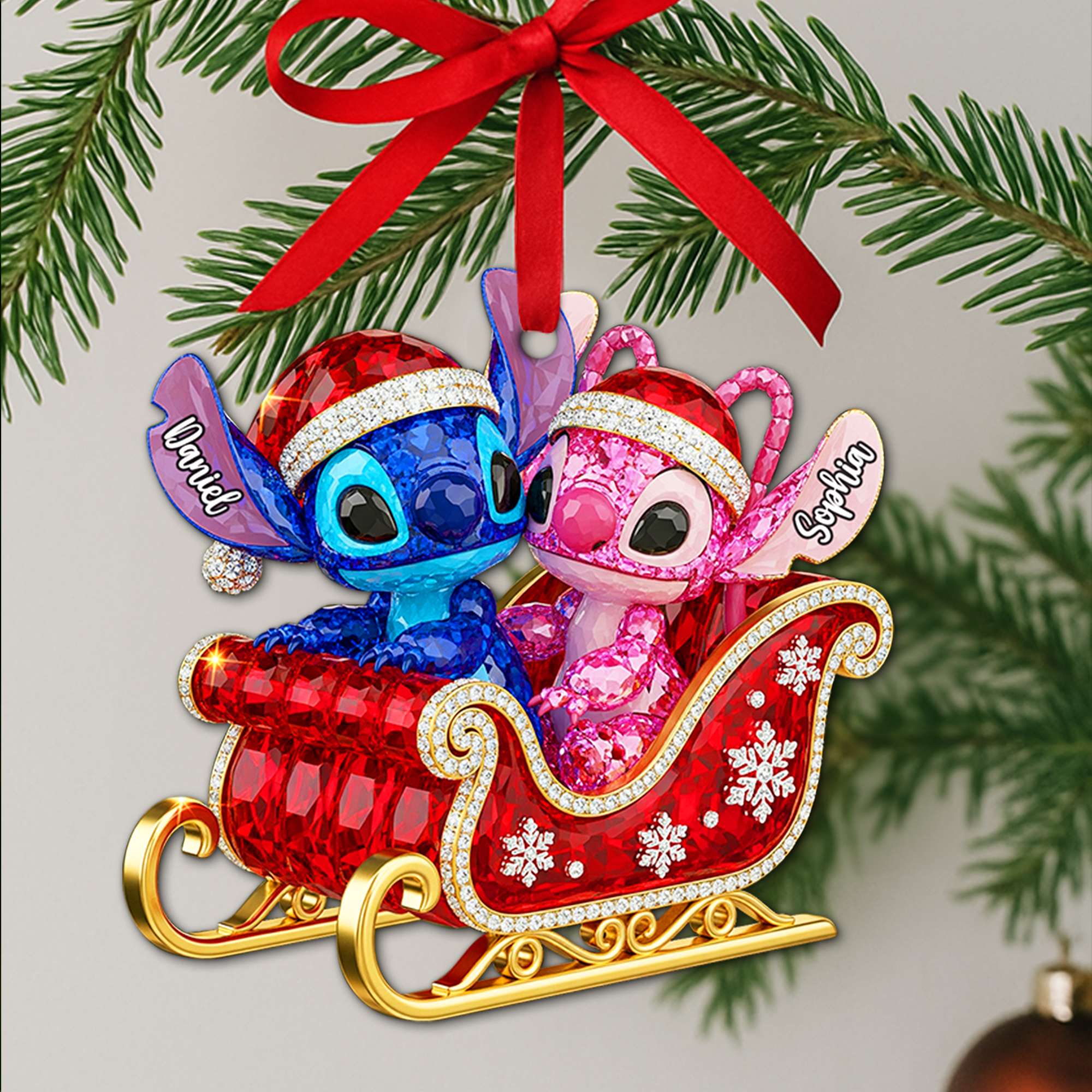 Alternative view of Alien Couple Sleigh Christmas Ornament - Personalized Christmas Gifts For Couple 03PGLU160825