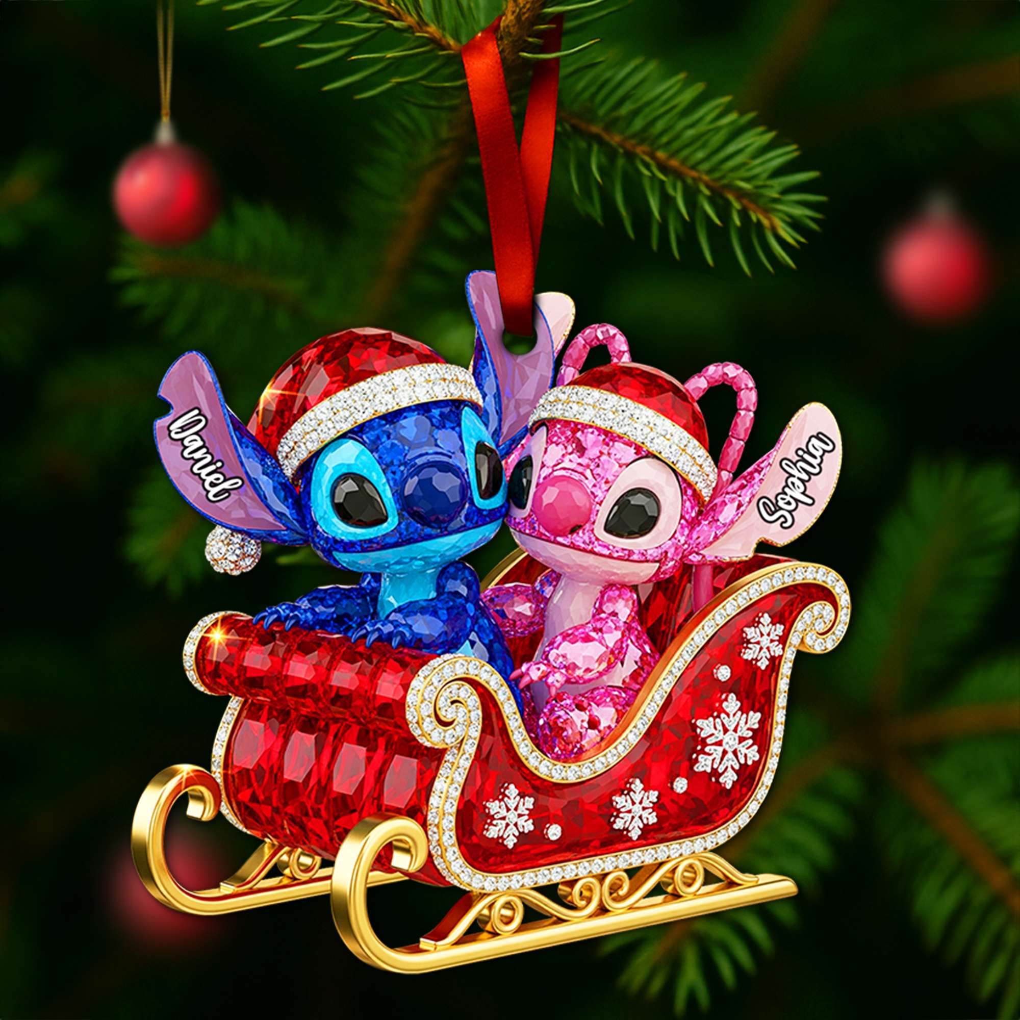 Alien Couple Sleigh Christmas Ornament - Personalized Christmas Gifts For Couple 03PGLU160825