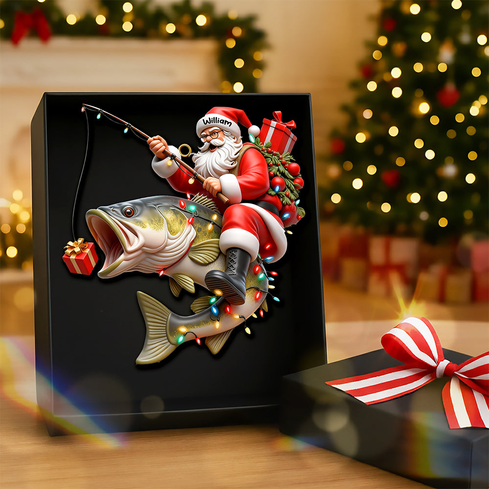 Alternative view of Badass Fishing Santa Acrylic Ornament, Personalized Gifts For Fishing Lovers 02qhqn311025