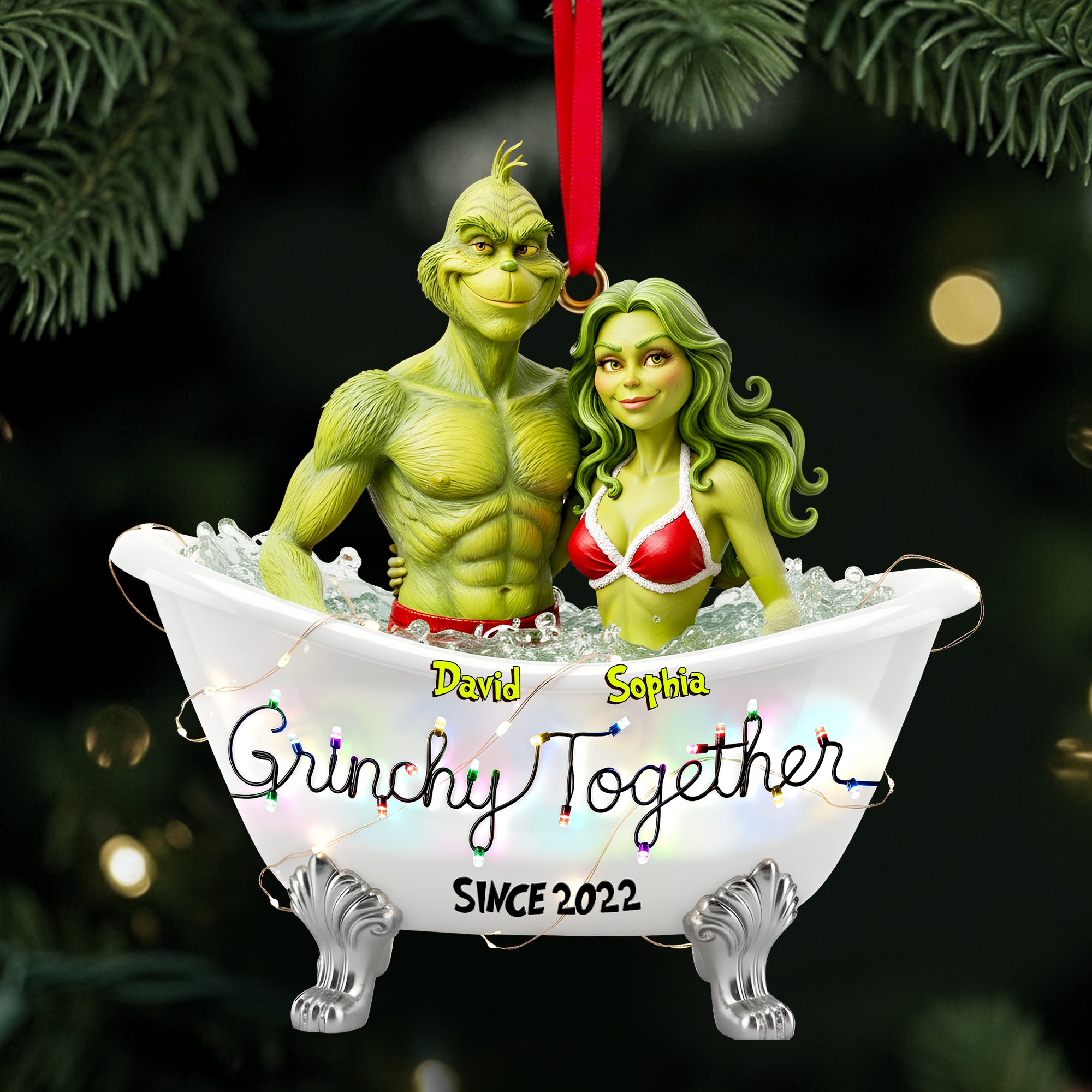 Alternative view of Bathtub Couple Together Ornament - Personalized Gift For Couples 02TOLU231025
