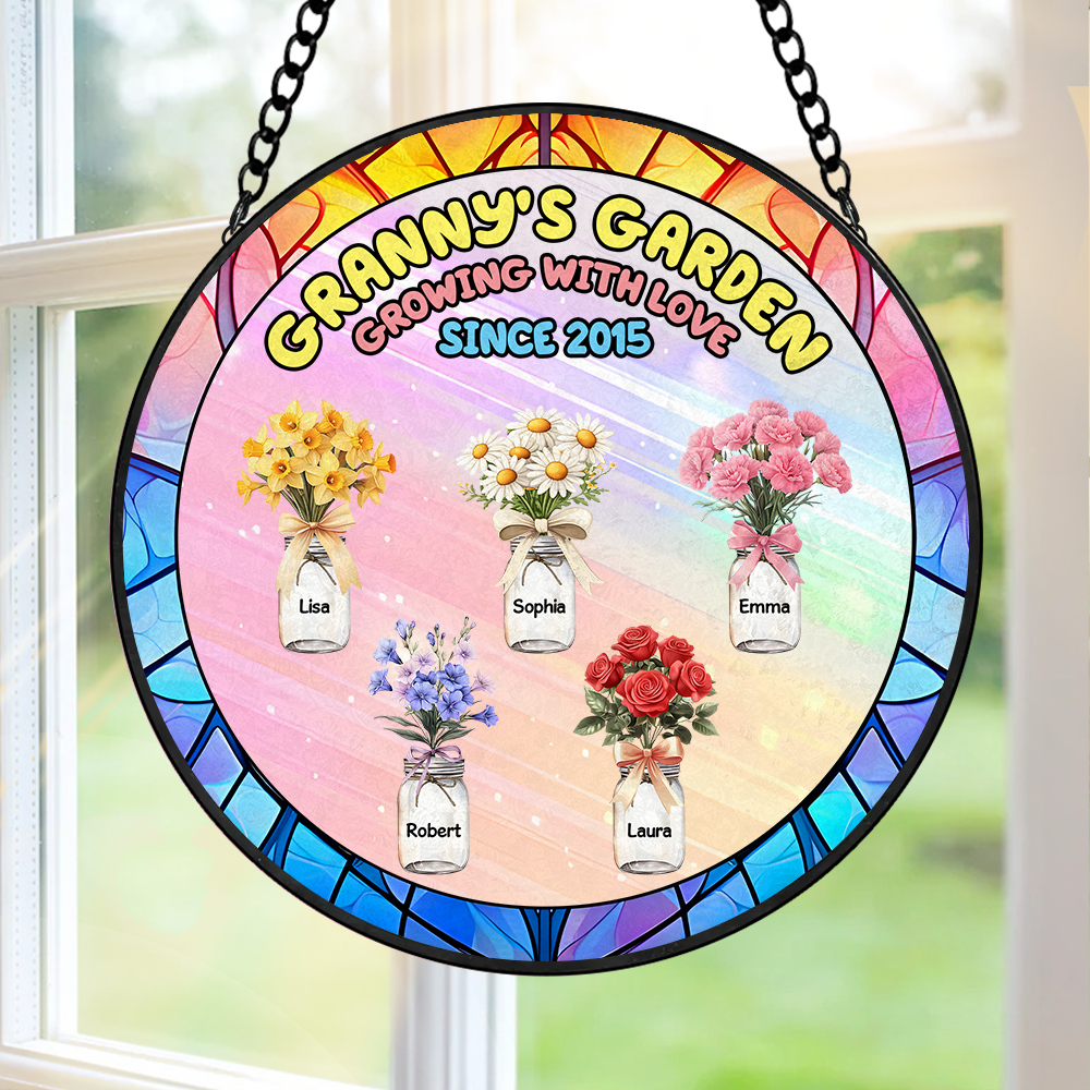 Alternative view of Birth Month Flower Window Hanging Stained Glass Ornament - Personalized Gift For Grandma 01KAPU260325