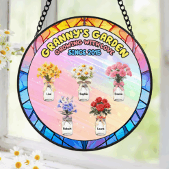 Birth Month Flower Window Hanging Stained Glass Ornament - Personalized Gift For Grandma 01KAPU260325