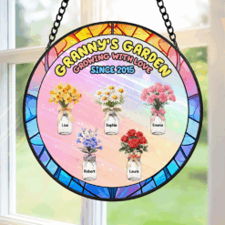 Alternative view of Birth Month Flower Window Hanging Stained Glass Ornament - Personalized Gift For Grandma 01KAPU260325