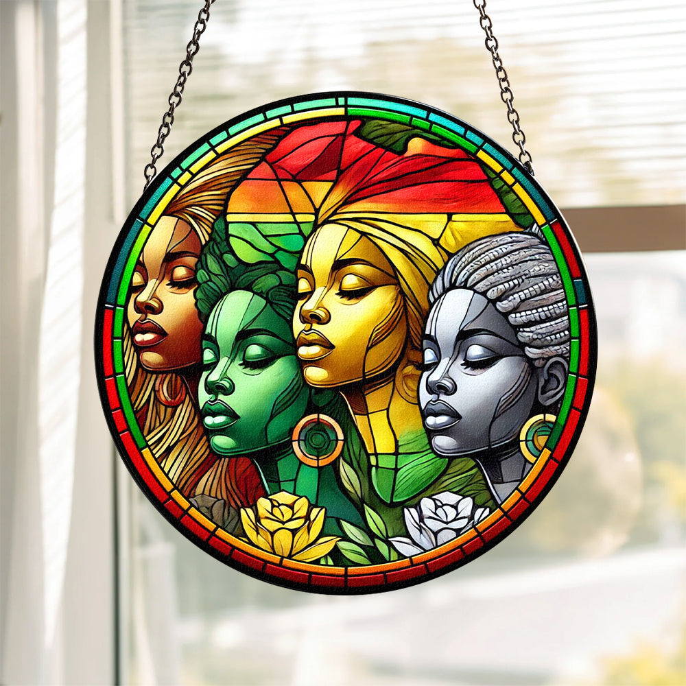 Black Roots Pride Round Stained Glass Suncatcher Ornament 02qhtn030125 Black History Month Decor