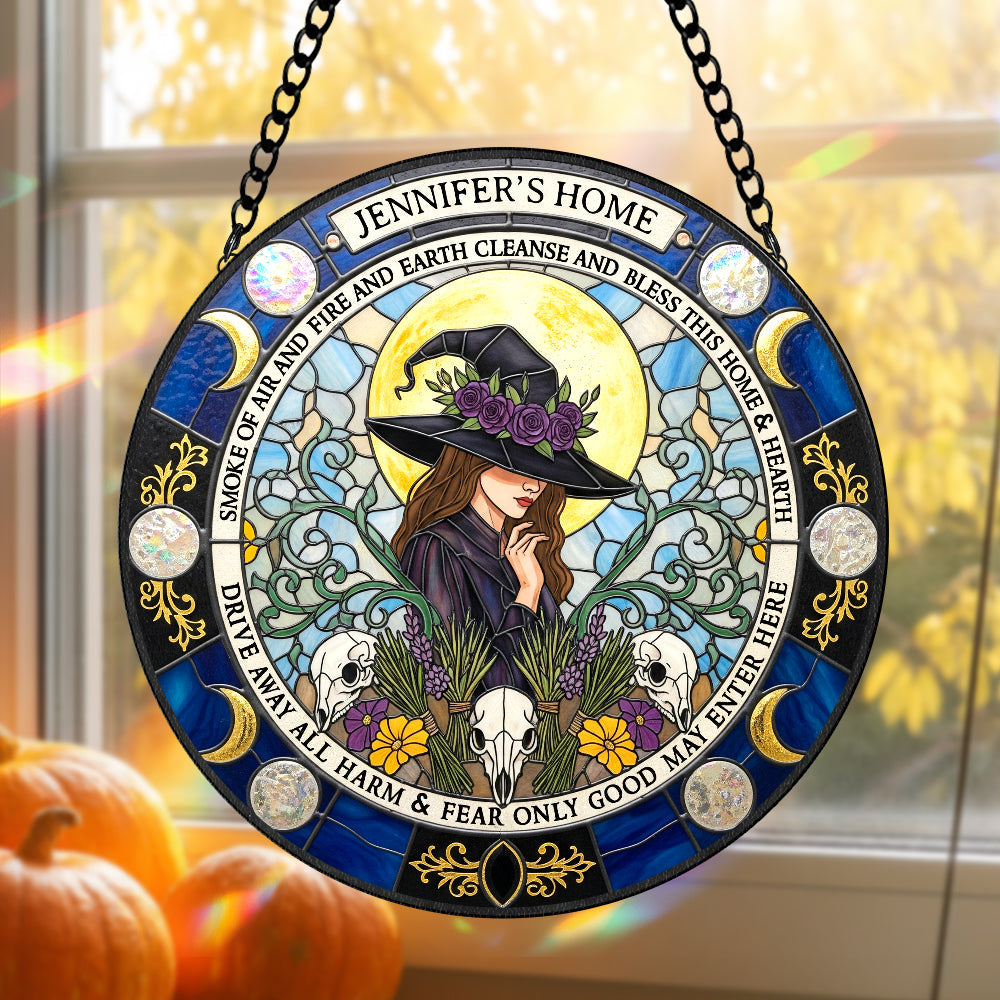 Alternative view of Blessings Witch House Stained Glass Suncatcher, Personalized Gifts For Witch Lovers 01qhtn080825