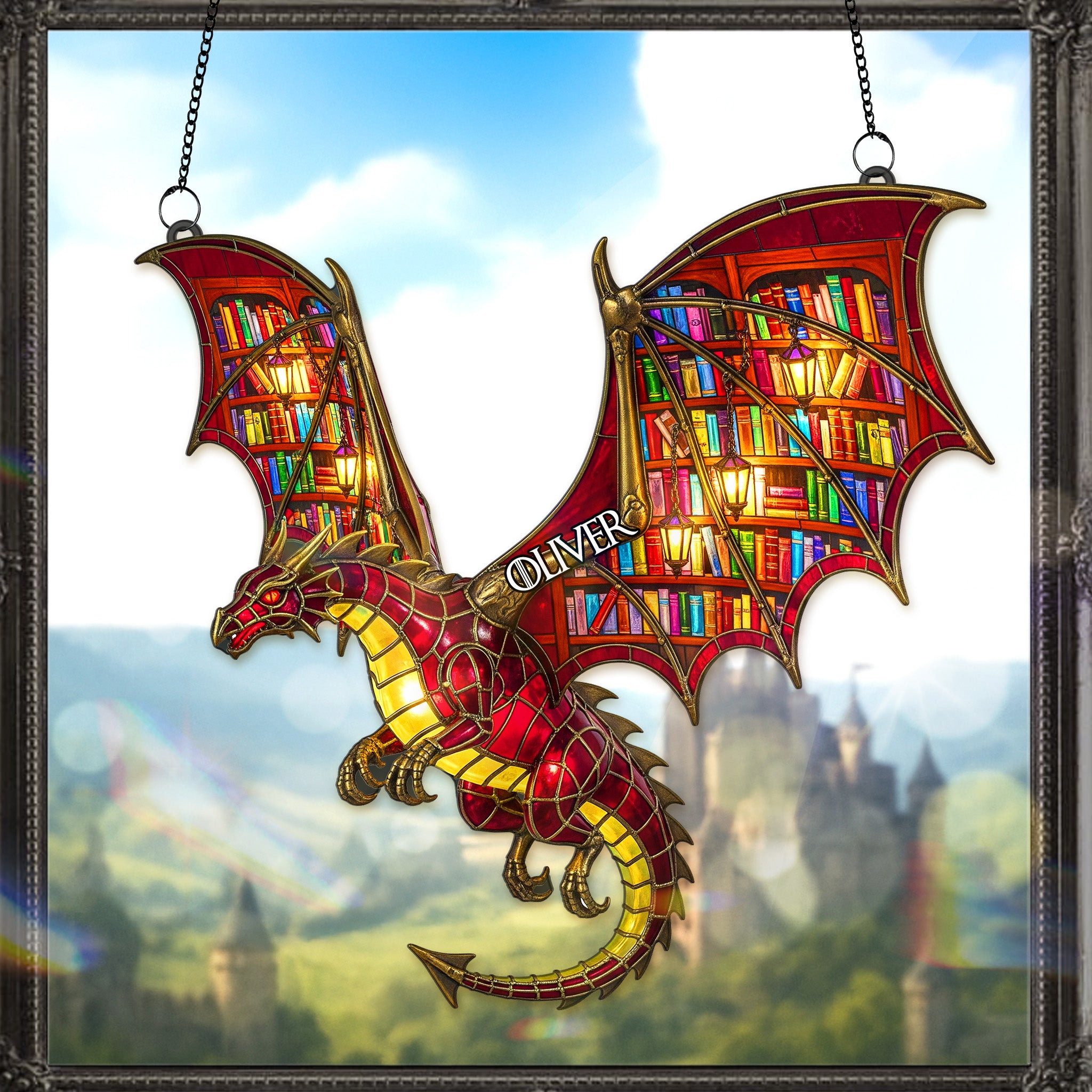 Alternative view of Book Lover Dragon Suncatcher Ornament - Personalized Gifts For Book Lover 04NAMG140825