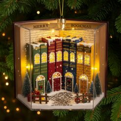Alternative view of Book Town In A Jolly Christmas Night Acrylic Ornament, Personalized Gifts For Book Lovers 05qhti280825