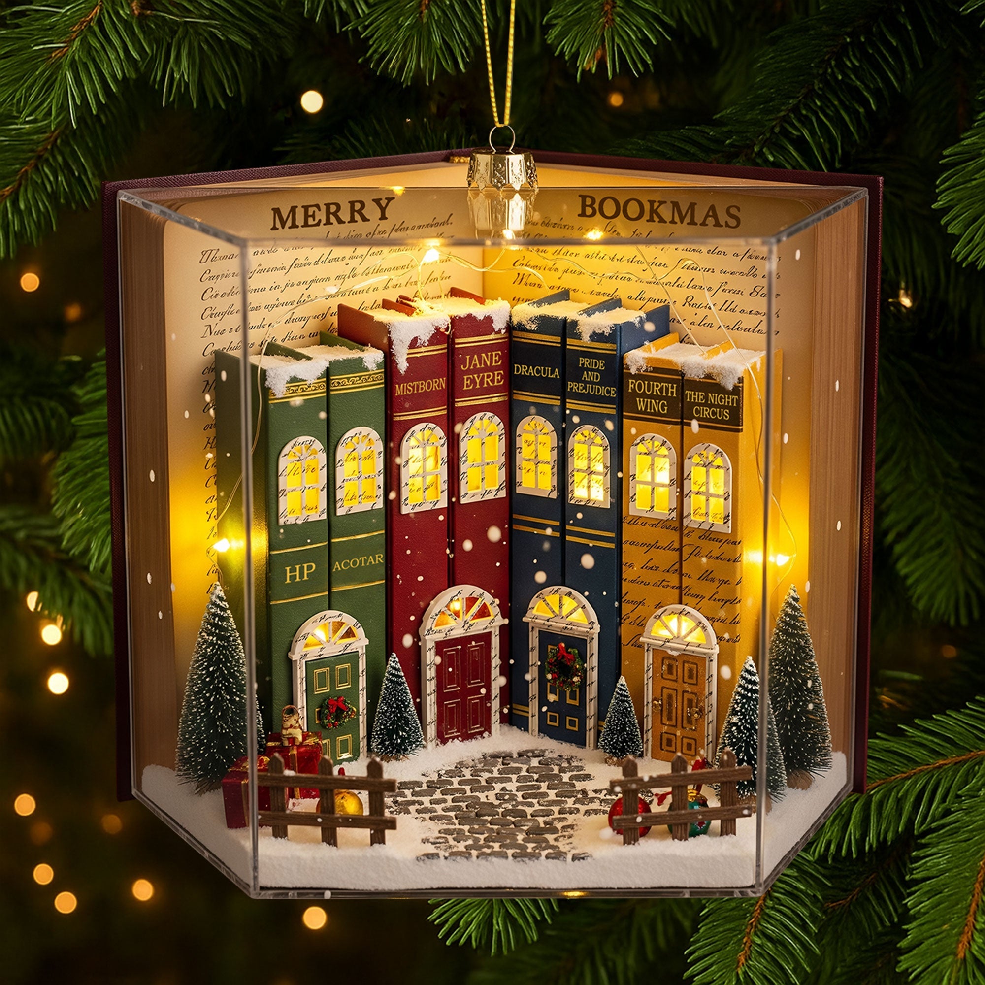 Alternative view of Book Town In A Jolly Christmas Night Acrylic Ornament, Personalized Gifts For Book Lovers 05qhti280825