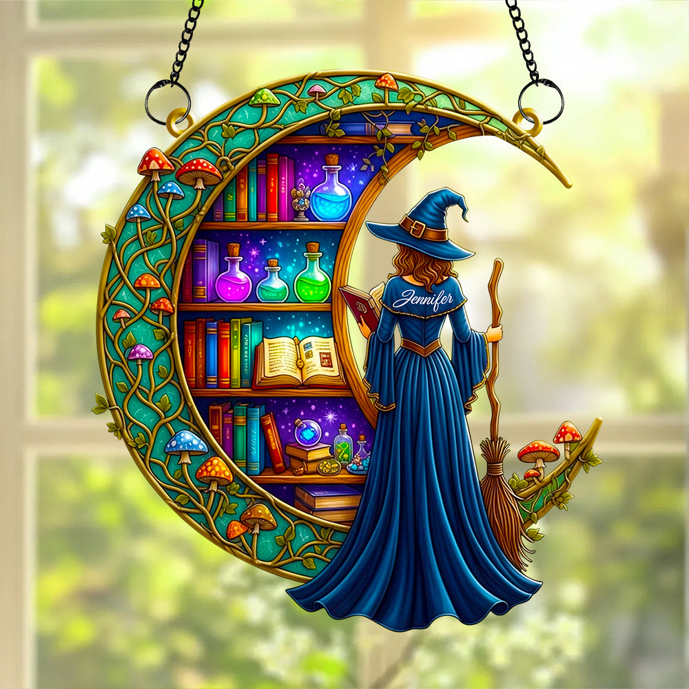 Bookshelf Moonlight Suncatcher Ornament Personalized Gifts for Book Lovers 01TODT010825
