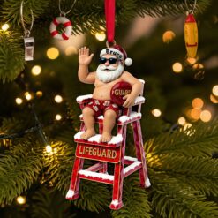 Caricature Beach Santa Lifeguard Ornament - Personalized Christmas Gifts For Beach Lifeguard 04OHLU210825