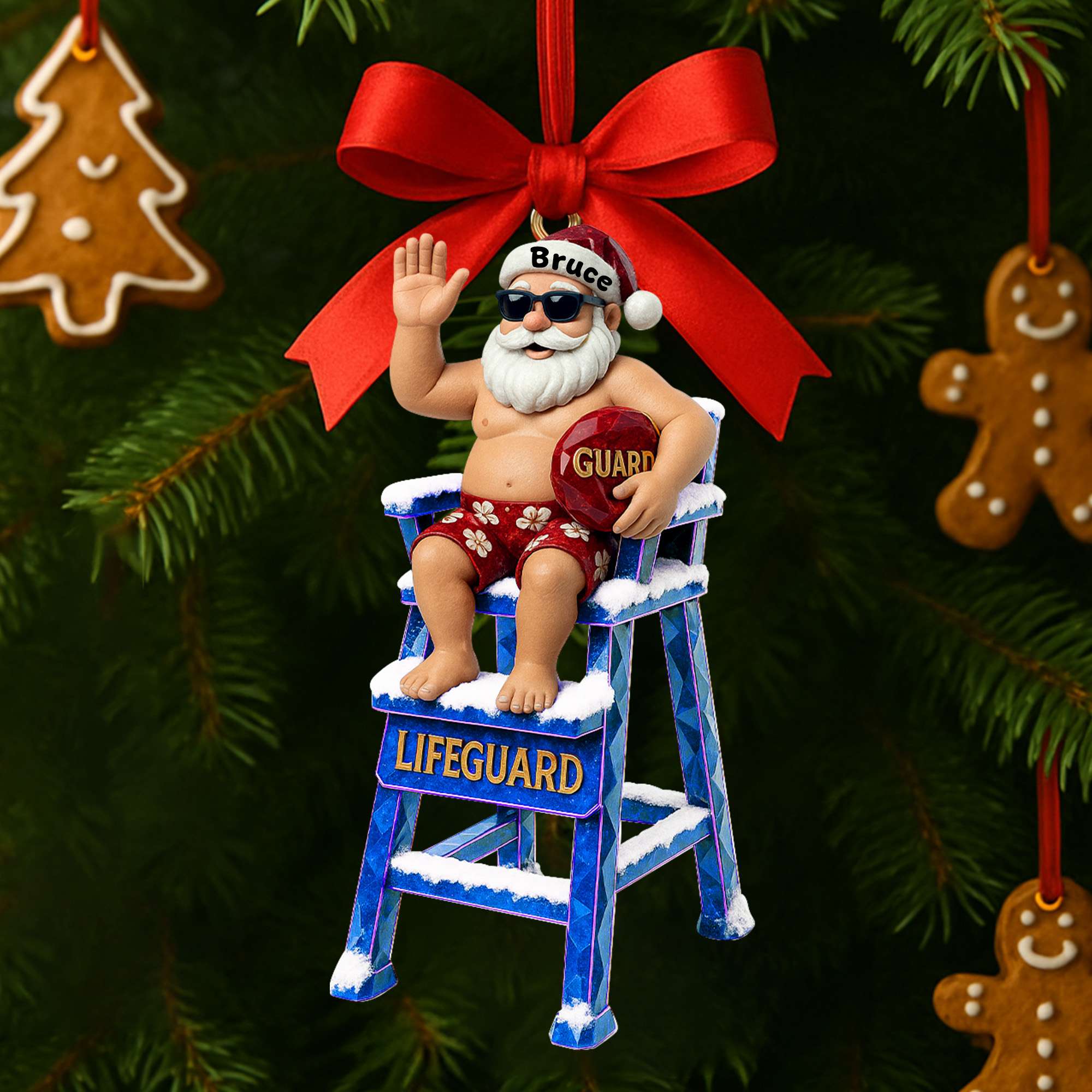 Alternative view of Caricature Beach Santa Lifeguard Ornament - Personalized Christmas Gifts For Beach Lifeguard 04OHLU210825