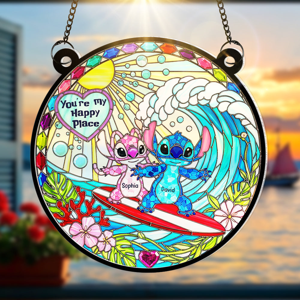 Alternative view of Cartoon Couple Window Hanging Suncatcher Ornament - Personalized Gifts For Couple 03naqn100625