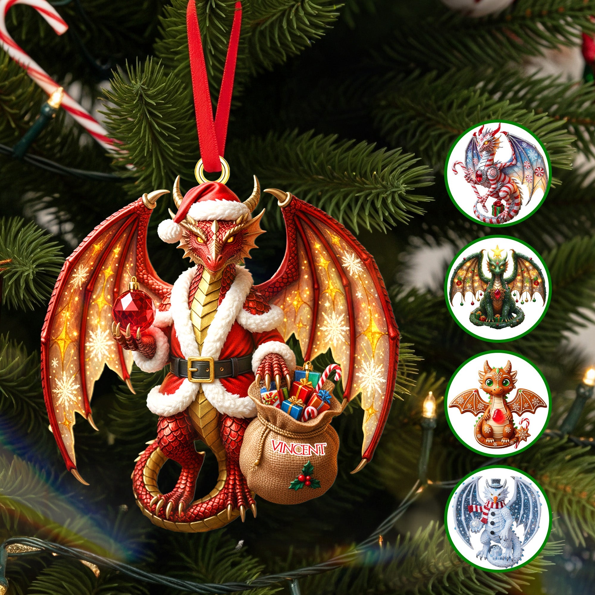 Christmas Dragon Acrylic Ornament - Personalized Gift For Christmas Ornament 01PAMG170925