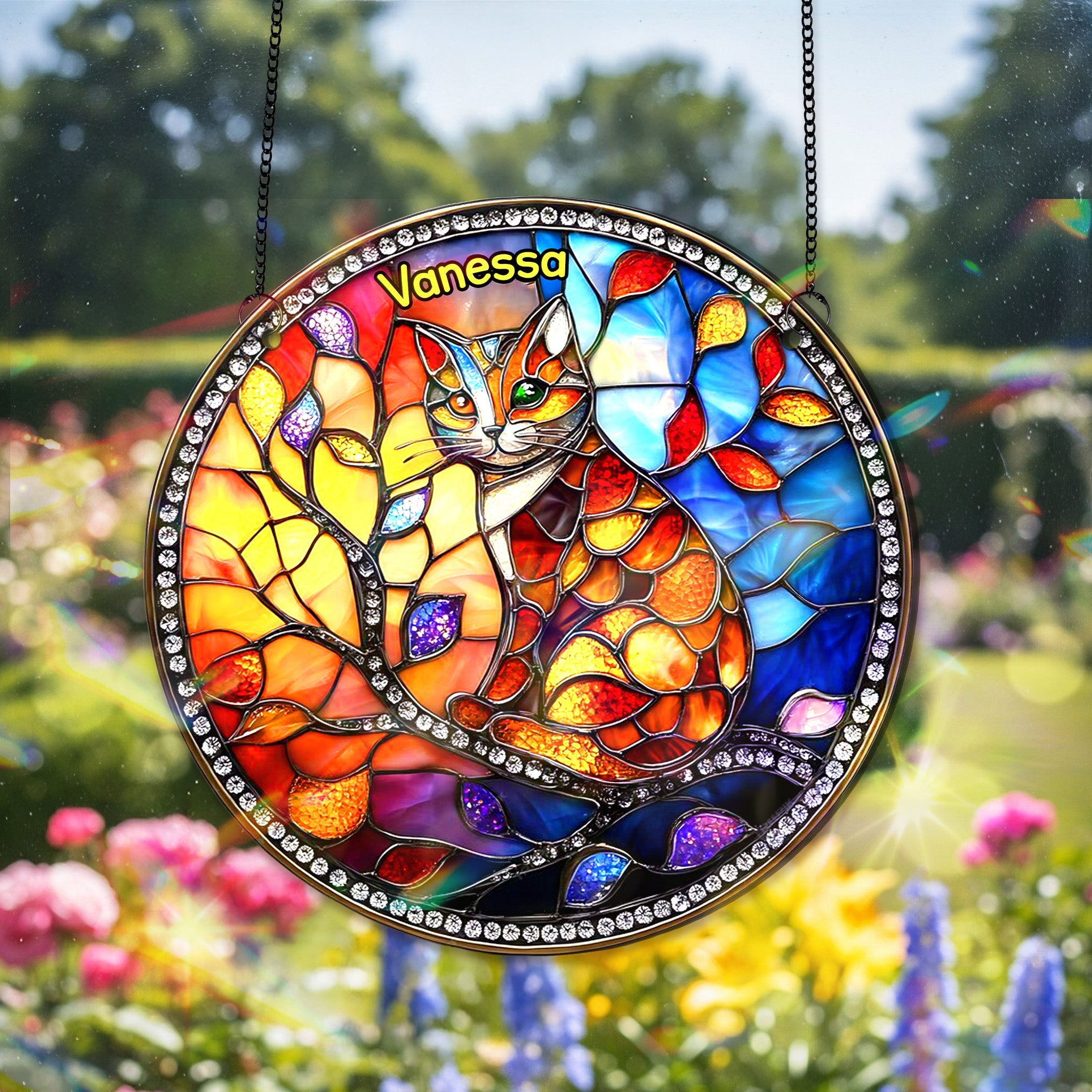 Alternative view of Colorful Cat Stained Glass - Personalized Gifts For Cat Lovers 02humg150825