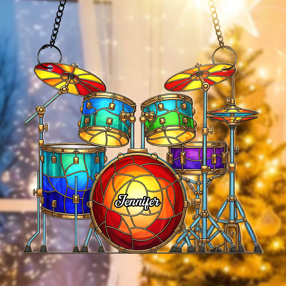 Alternative view of Colorful Drum Kit Suncatcher Ornament – Personalized Christmas Gifts For Drum Kit Lovers 02pgqn290725