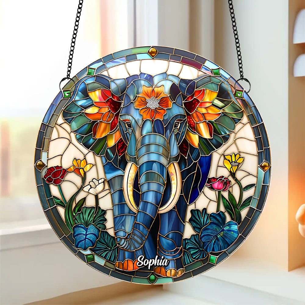Alternative view of Colorful Elephant Suncatcher Ornament Personalized Decor Gifts 01hutn180725
