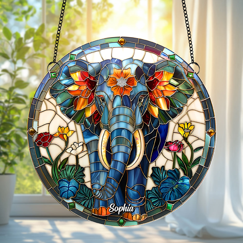 Colorful Elephant Suncatcher Ornament Personalized Decor Gifts 01hutn180725