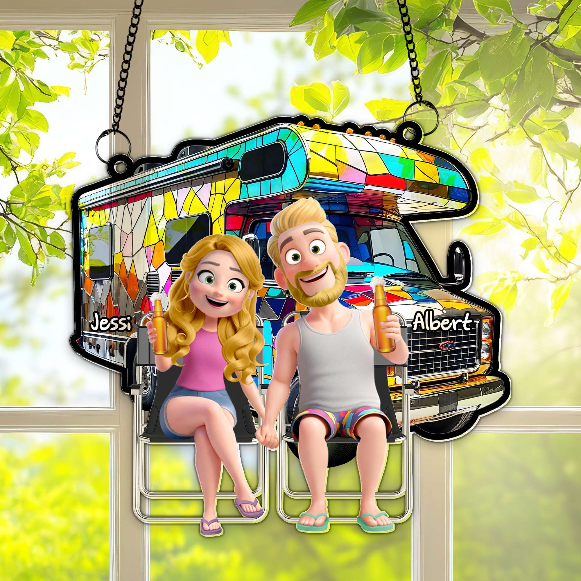 Alternative view of Couple With Colorful Motorized RV Suncatcher - Personalized Gifts For Couple 01TGLU140725