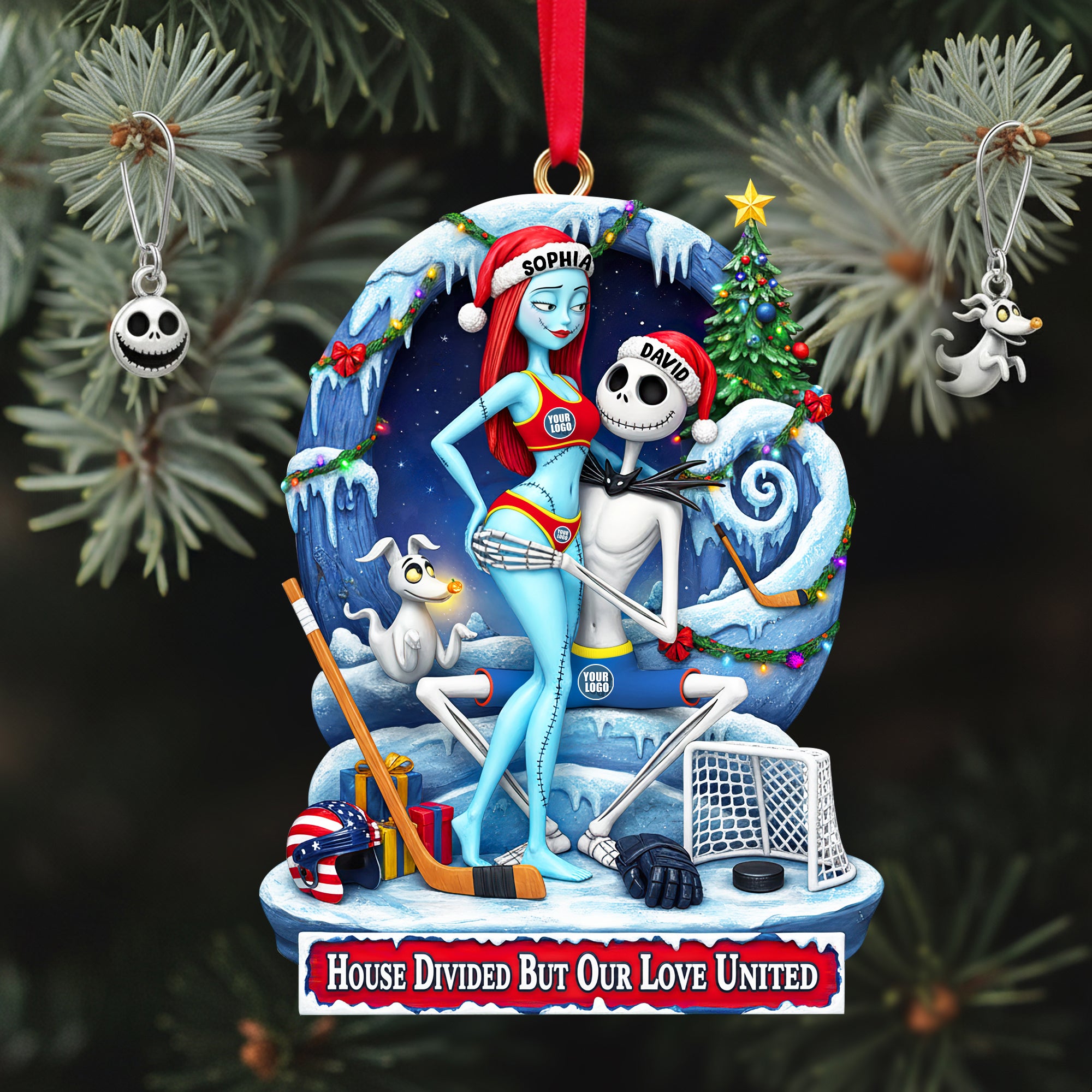 Alternative view of Couple's Hearts United Ornament - Personalized Gift For Couples 03HULU290925