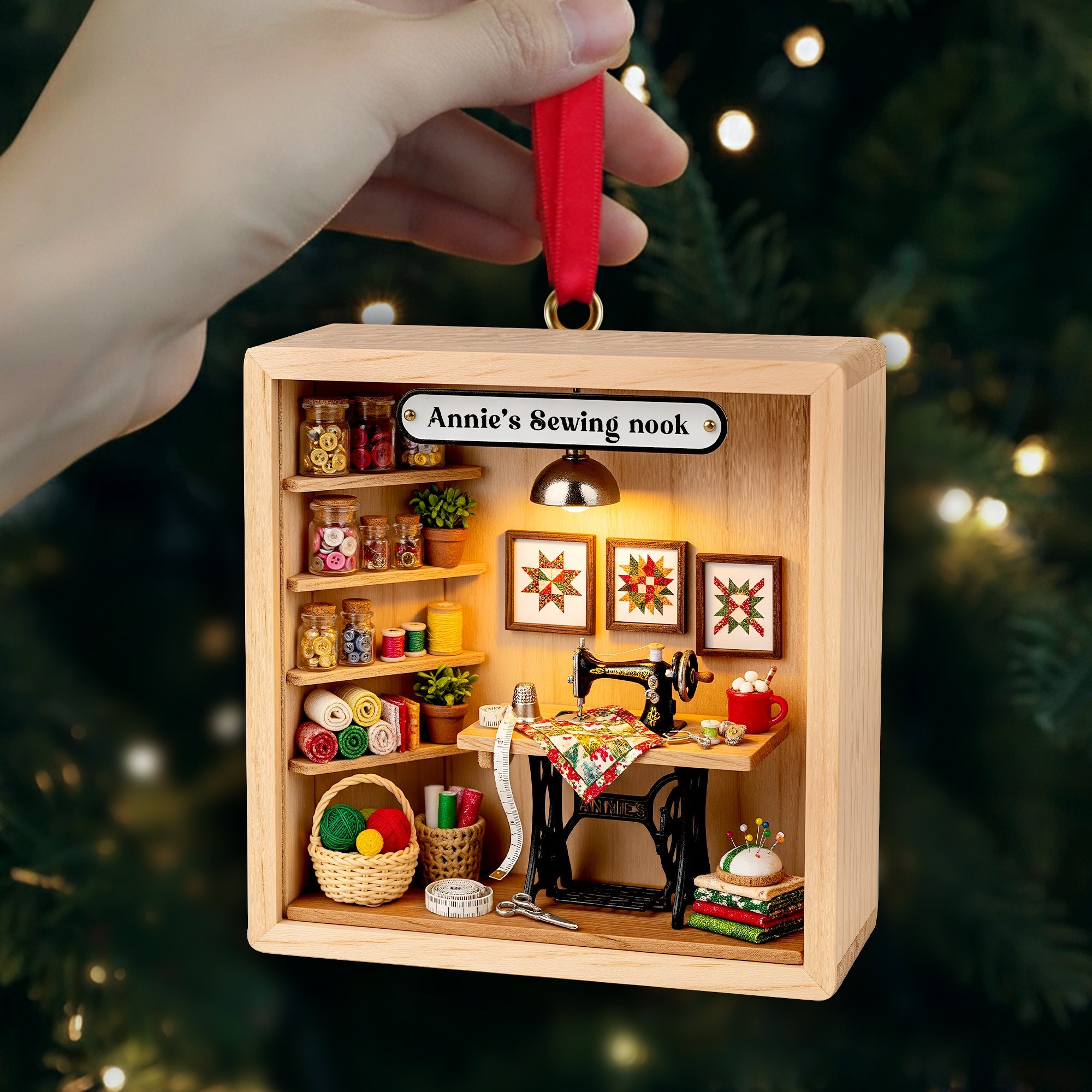 Alternative view of Cozy Sewing Nook Acrylic Ornament - Personalized Gift For Sewing Lovers 09PGLU281025