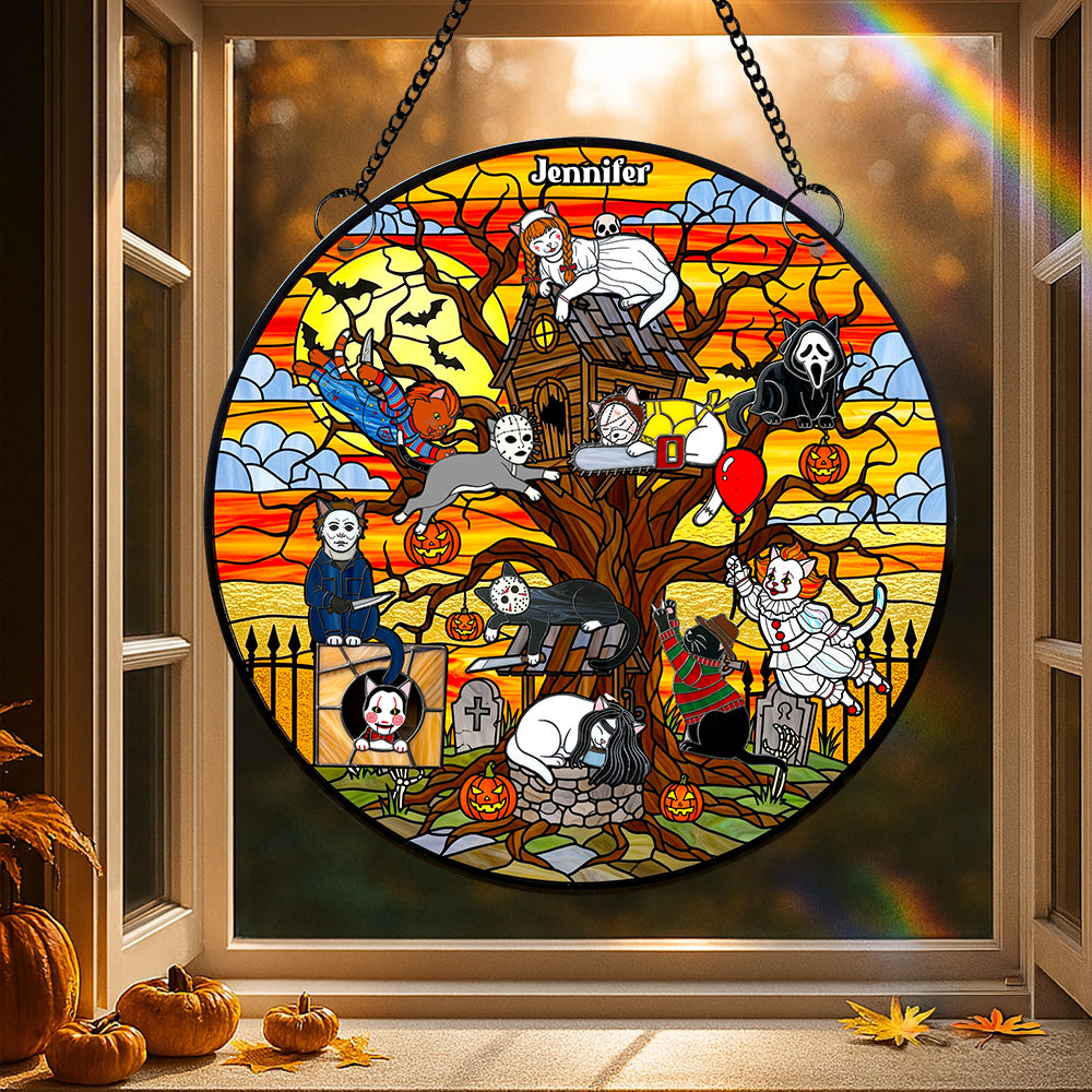 Alternative view of Creepy Cat Suncatcher Ornament, Personalized Gifts For Cat Lovers & Horror Fans 04QHDT070825