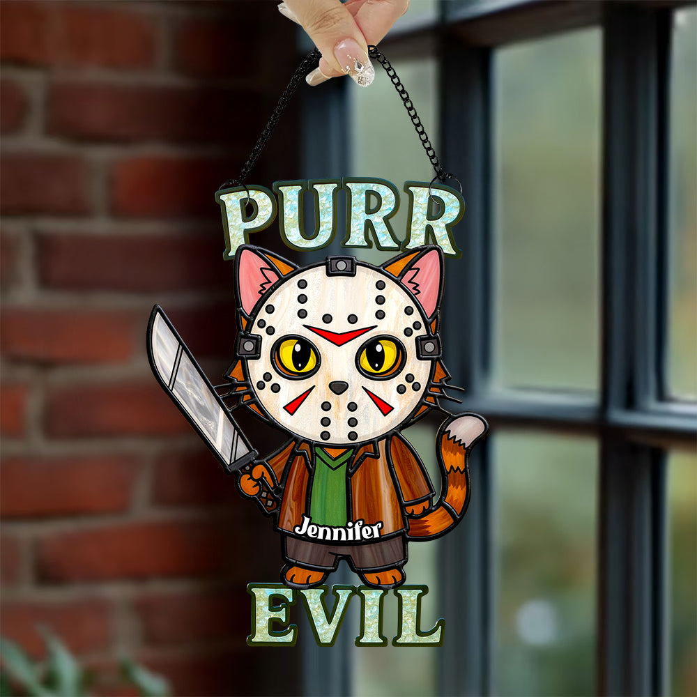 Creepy Cute Cat Suncatcher Ornament, Personalized Gifts For Cat Lovers & Horror Fans 01PADT070825