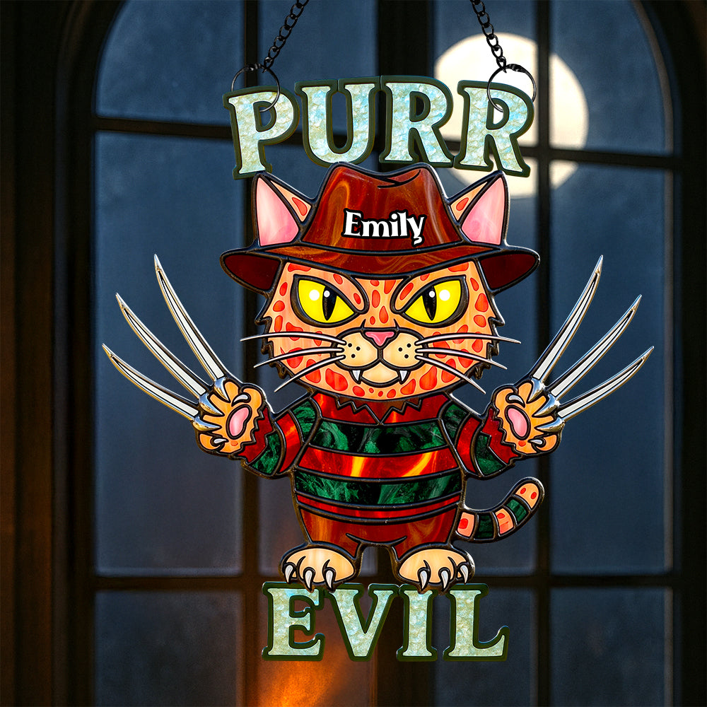 Alternative view of Creepy Cute Cat Suncatcher Ornament, Personalized Gifts For Cat Lovers & Horror Fans 01PADT070825