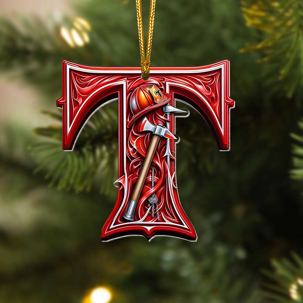 Alternative view of Custom Alphabet Letter Firefighter Gifts Christmas Ornament 04OHMH171024
