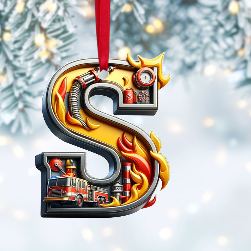 Alternative view of Custom Alphabet Letter Gifts For Fire Truck Lover Christmas Ornament 021xqtn241024