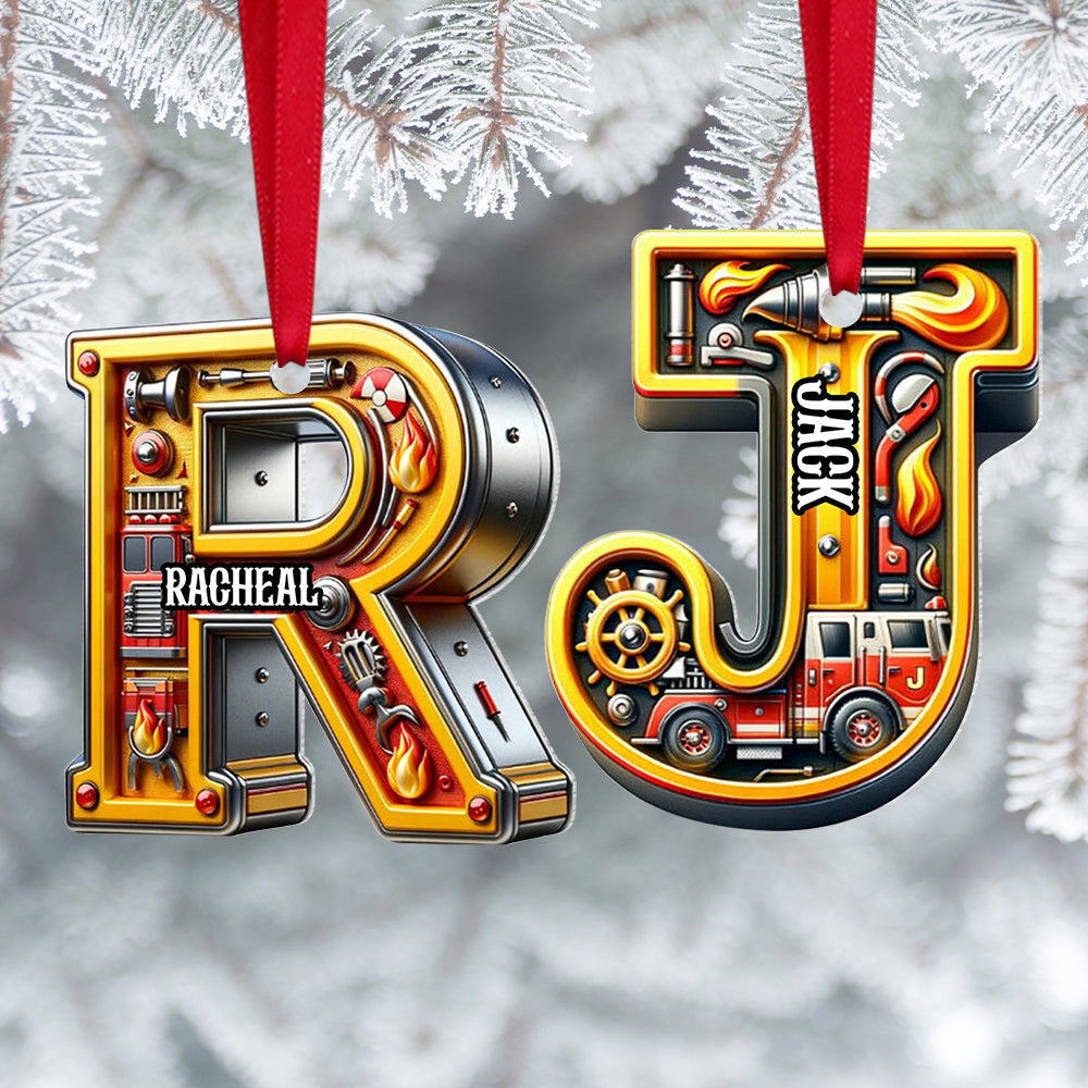Alternative view of Custom Alphabet Letter Gifts For Fire Truck Lover Christmas Ornament 02xqtn241024