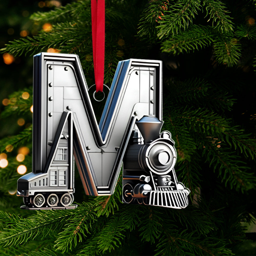 Alternative view of Custom Alphabet Letter Gifts For Train Lovers Christmas Ornament 051xqtn231024