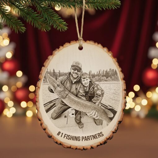 Custom Photo Engraved Effect Wood Ornament, Personalized Gifts For Fishing Lovers 04qhti071025 - Image 2