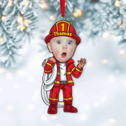 Alternative view of Custom Photo Funny Gifts For Kid Christmas Firefighter Ornament 01xqpu191124
