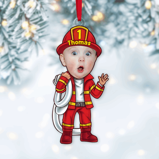 Custom Photo Funny Gifts For Kid Christmas Firefighter Ornament 01xqpu191124 - Image 2