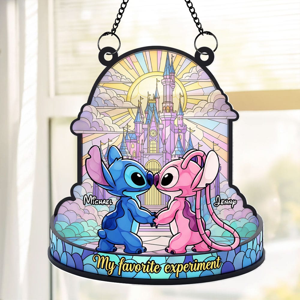Alternative view of Cute Blue Monster Couple Suncatcher - Personalized Gifts For Couple 04ohti050625