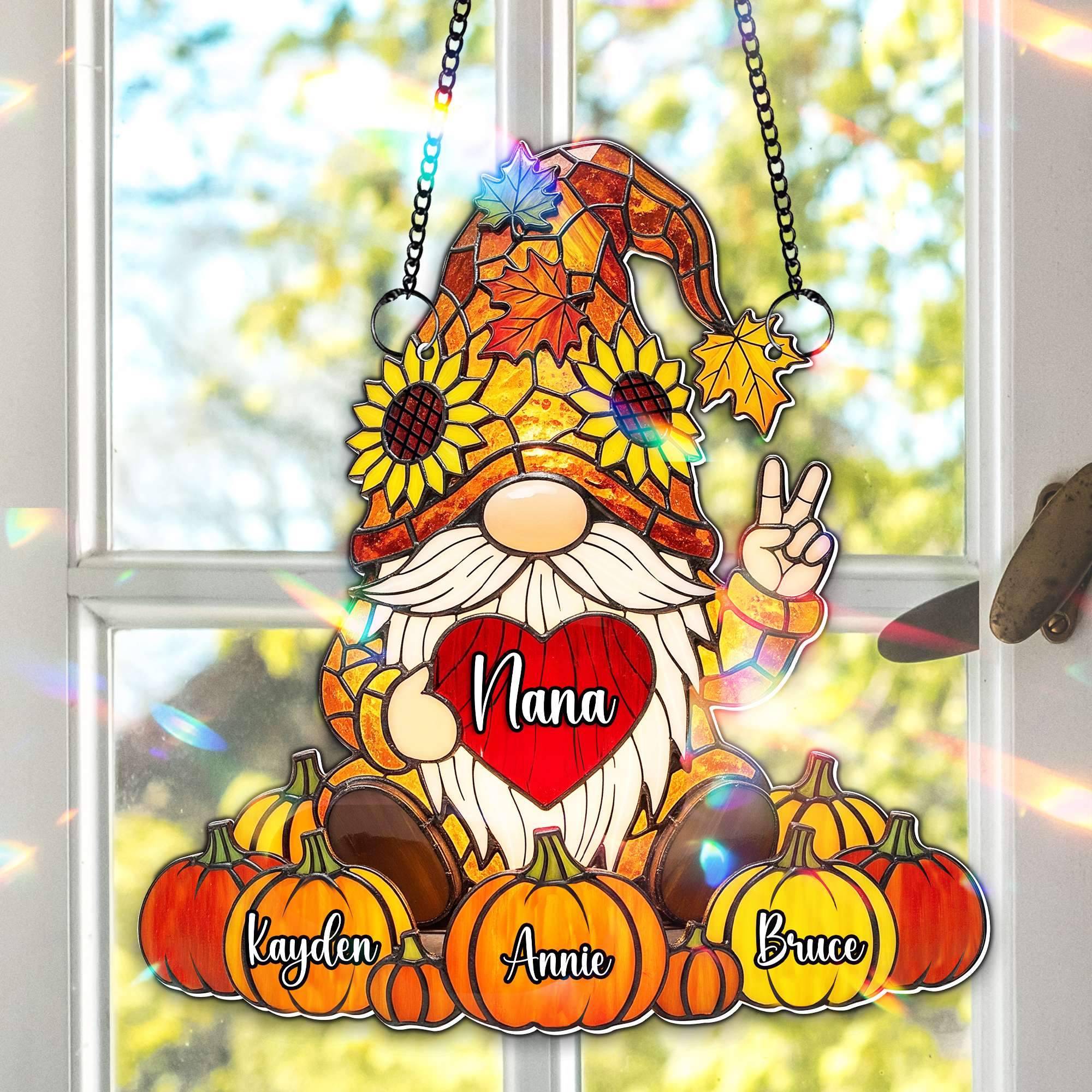 Alternative view of Cute Pumpkin Gnome Suncatcher - Personalized Gifts For Grandma 07NALU150725