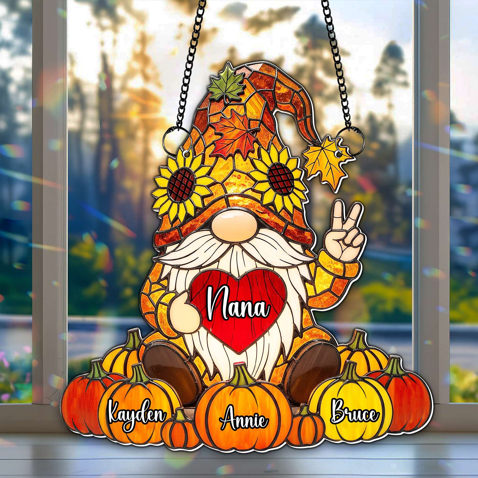 Cute Pumpkin Gnome Suncatcher - Personalized Gifts For Grandma 07NALU150725