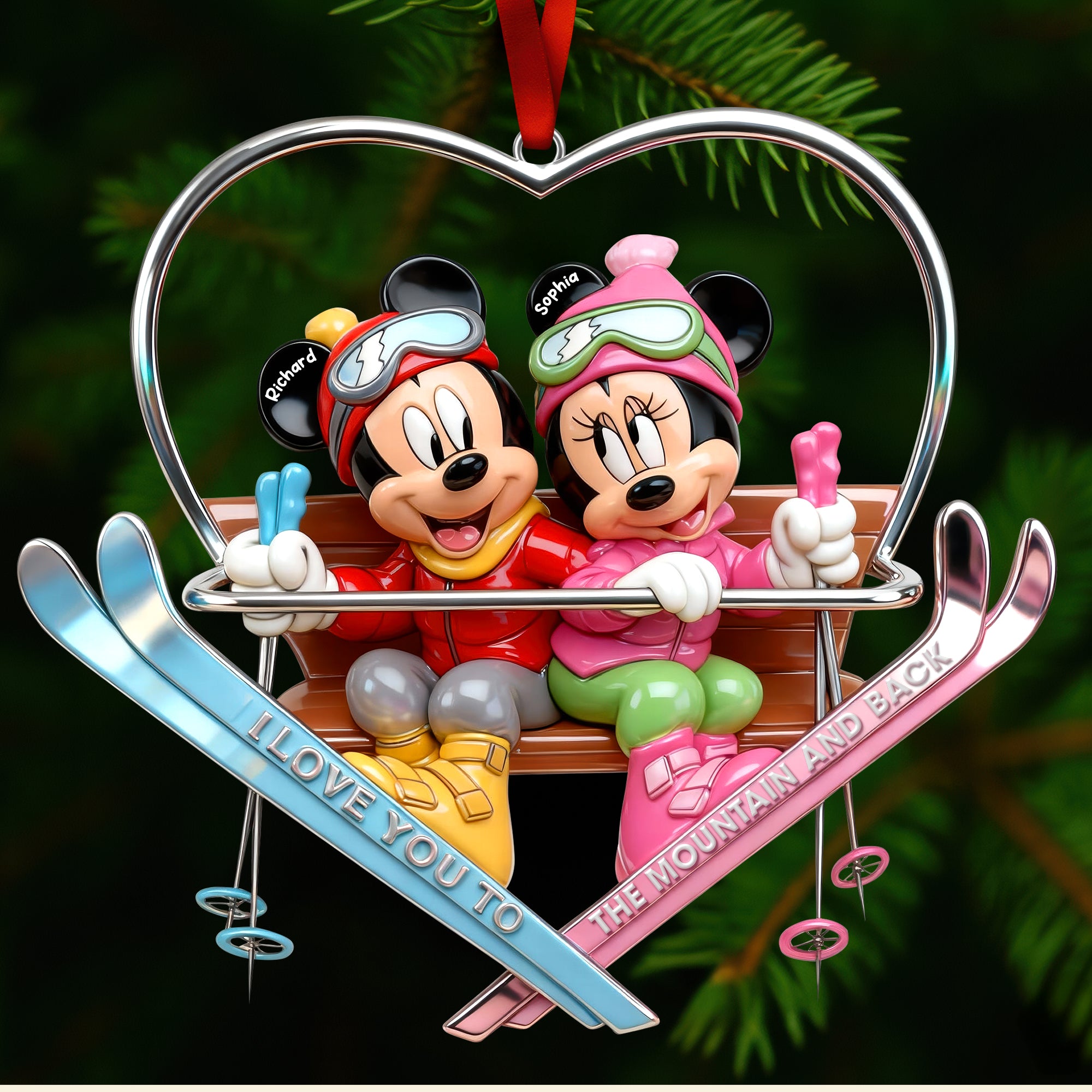 Alternative view of Cute Skiing Couple Acrylic Ornament - Personalized Gifts For Skiing Couple 03QHQN101125