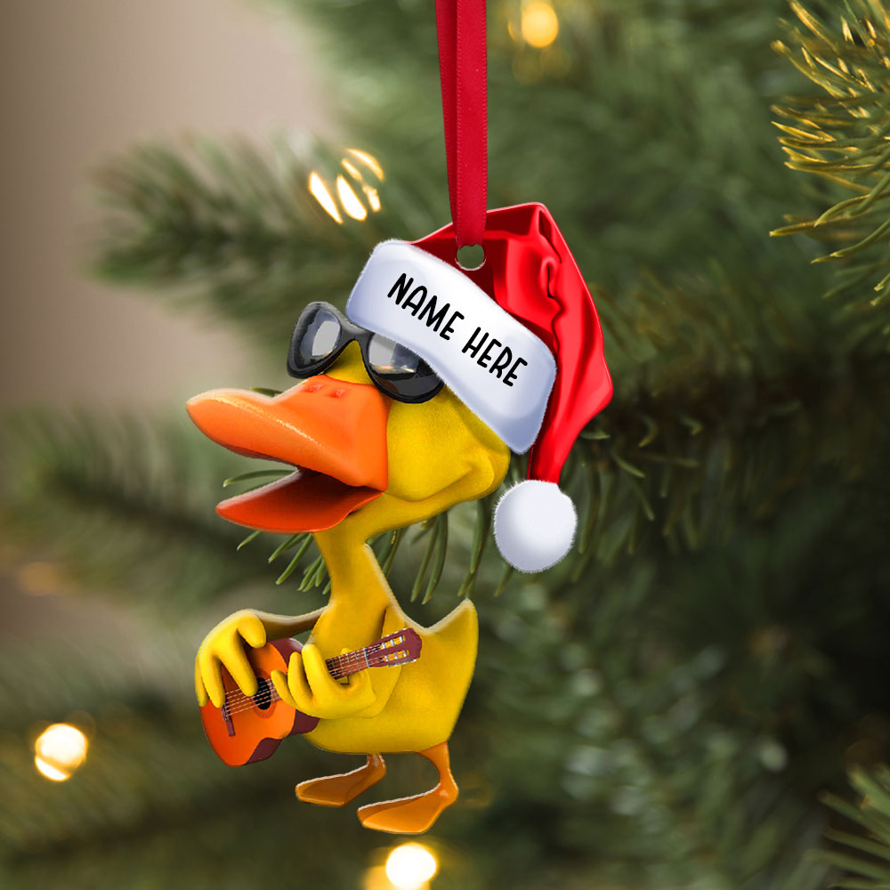Duck Playing Guitar -  Personalized Christmas Ornament - Christmas Gift For Guitar Lover