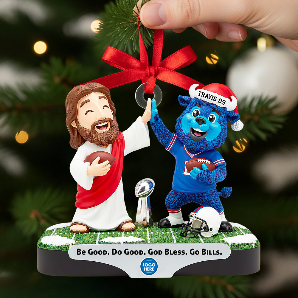 Alternative view of Faith & Football Christmas Ornament Personalized Gifts For Football Lovers 03HUDT230925