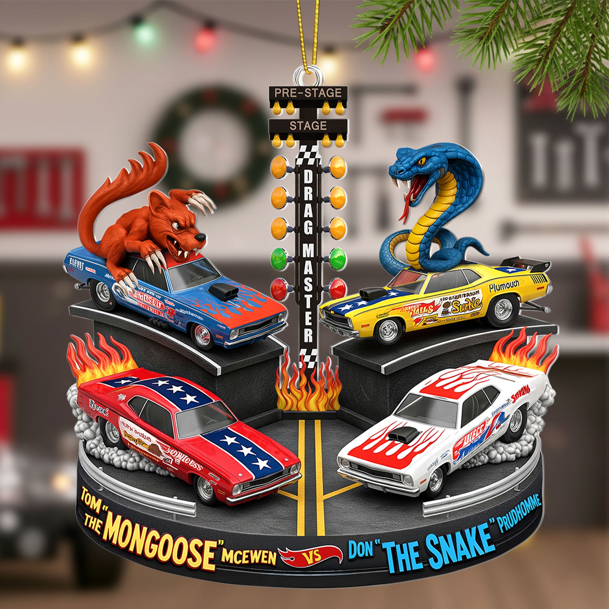 Alternative view of Festive Rivalry Christmas Ornament, Personalized Gifts For Drag Racing Lovers 05qhti150925