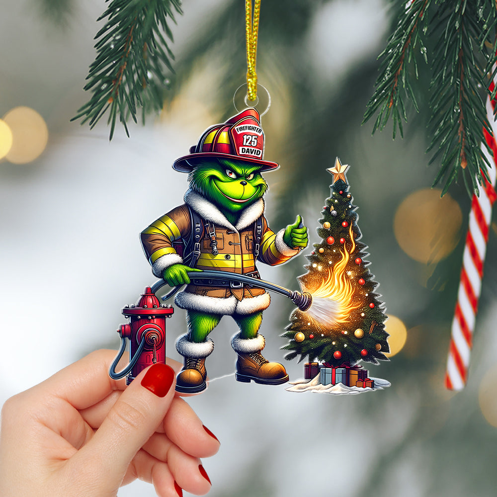 Alternative view of Firefighter Christmas Ornaments - Green Monster - Personalized Gifts For Firefighter