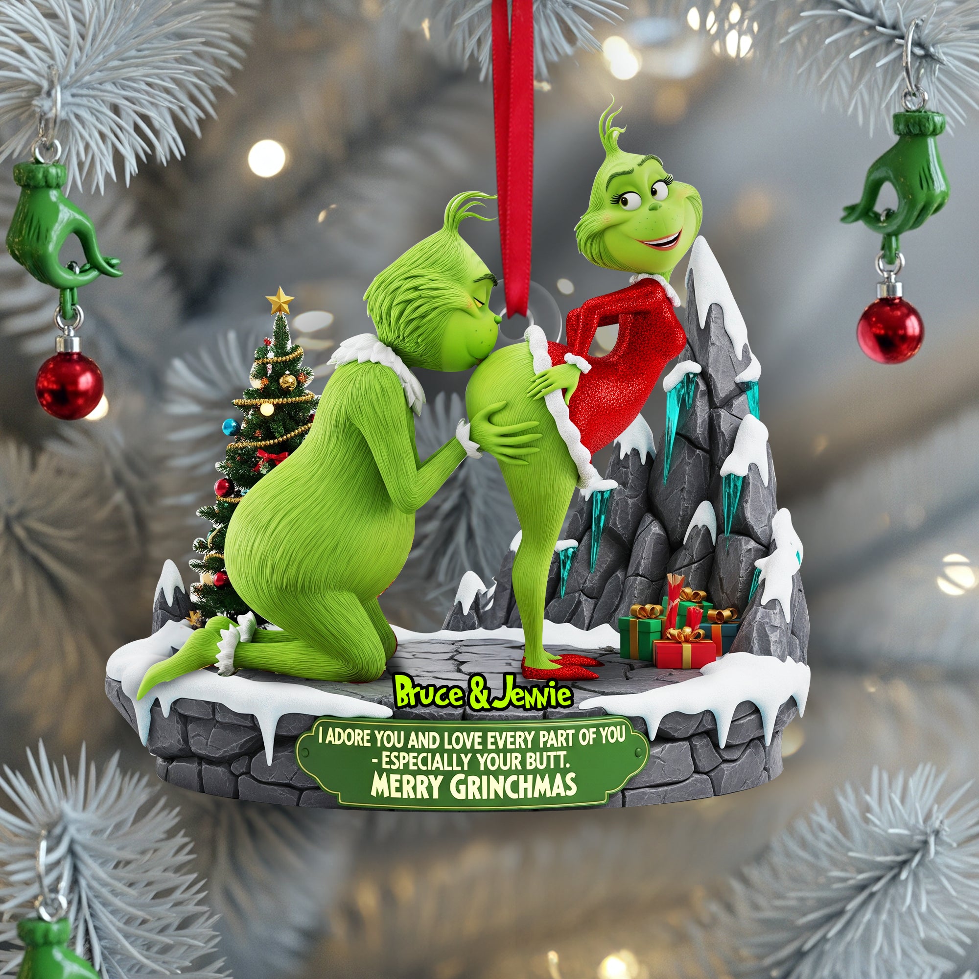 Alternative view of I Adore You - Personalized Christmas Gifts - Green Monster Couple Ornament