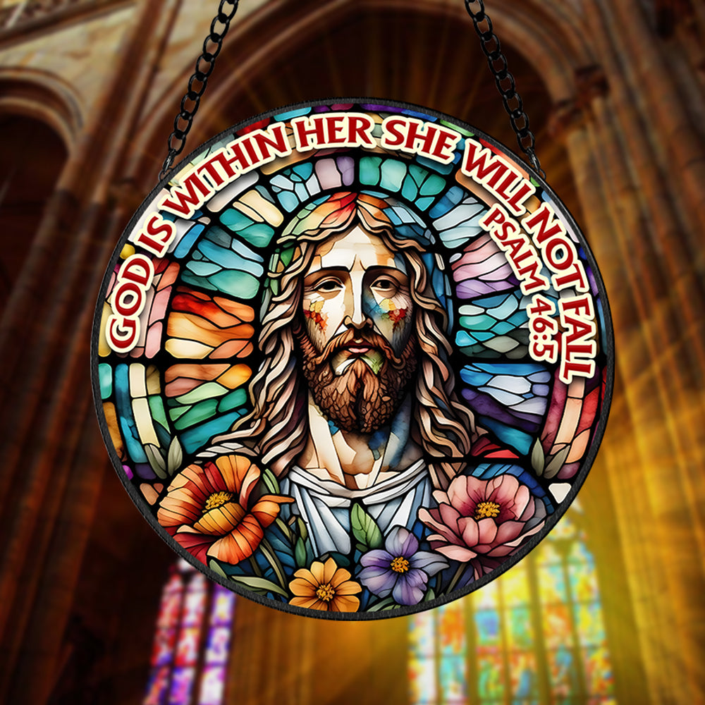 Jesus Christ Round Window Hanging Stained Glass Home Decor 01HUMH090924