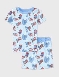 Kid's American Bows Flag And Ice Cream Patriotic Pajama Set