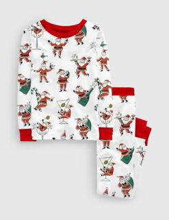Kid's Christmas Santa Martini Cocktail Mid Century Modern Cocktail Long Sleeve Pajama Set