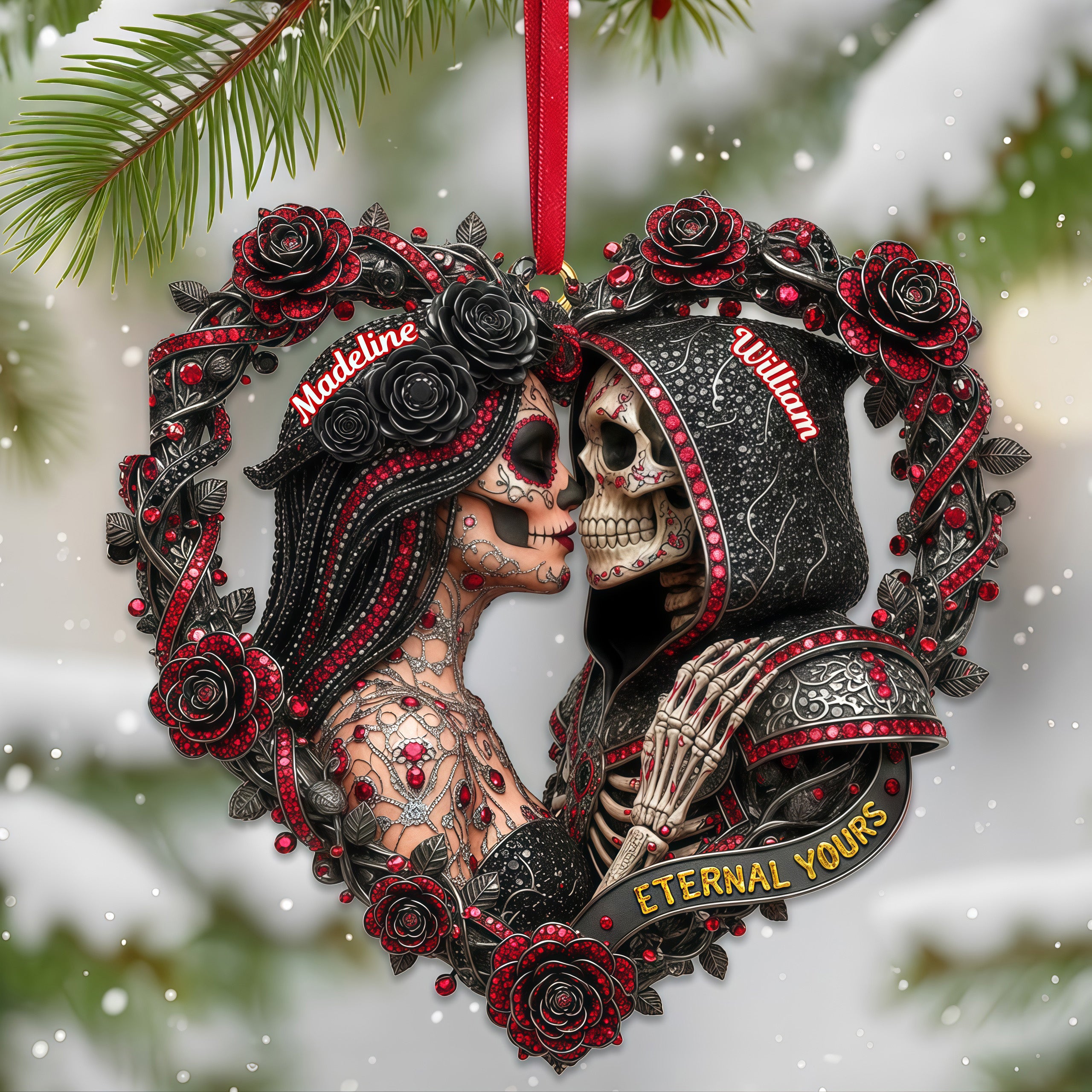 Alternative view of Skull Couple Ornament Personalized Christmas Gifts 04OHMG231025