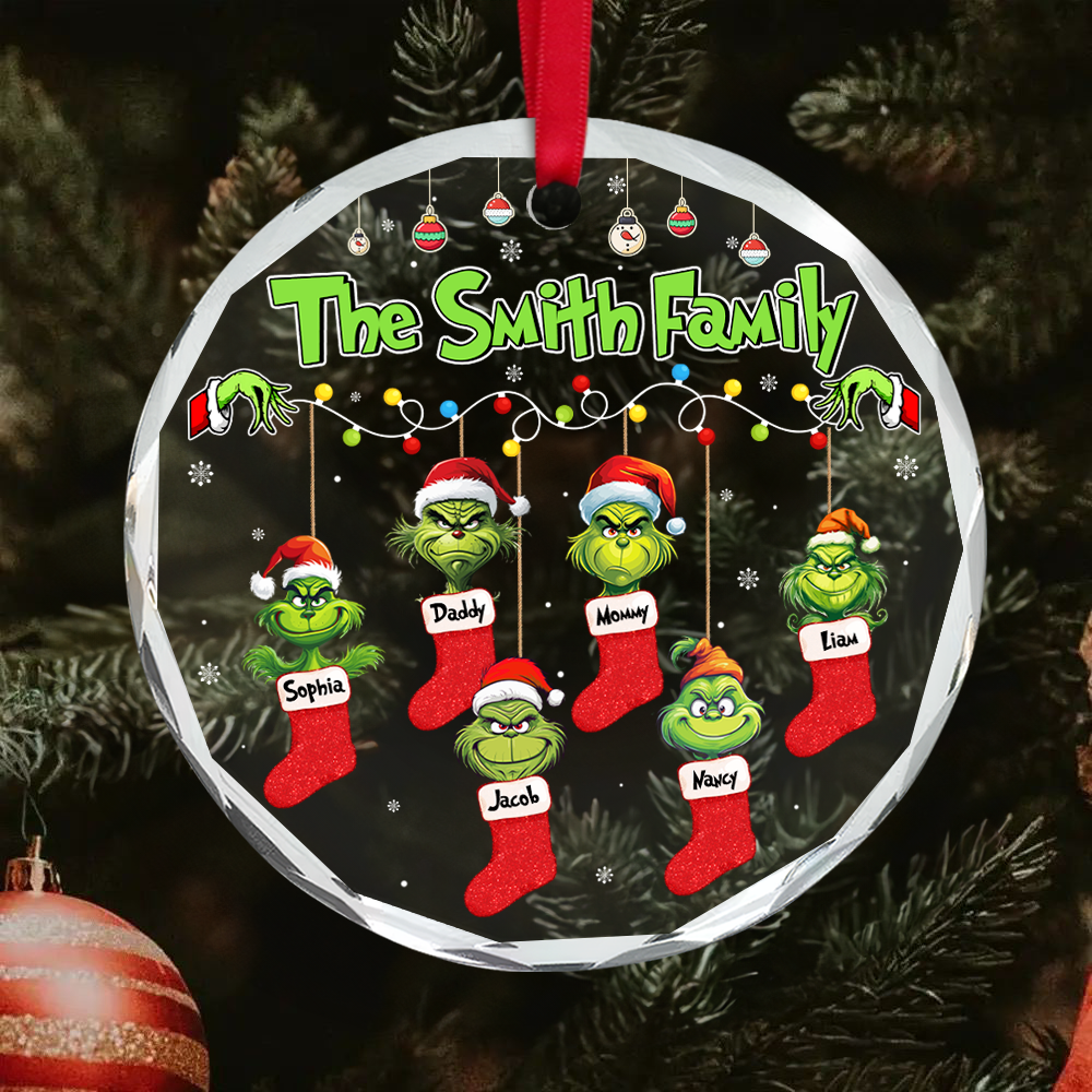Stocking Family Ornament - Green Monster Kids - Personalized Gifts For Family