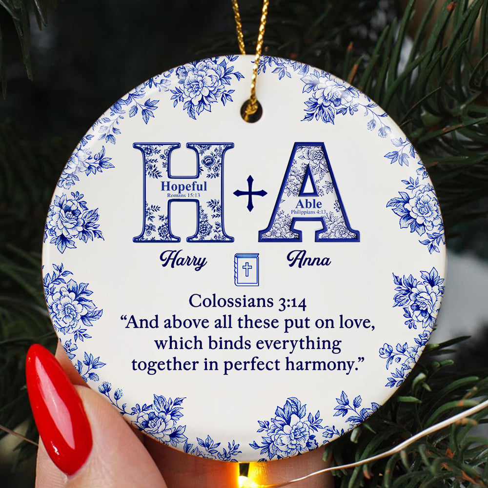 Toile de Jouy Faith & Love Christmas Ornament Personalized Gifts For Couple 03HYDT021025