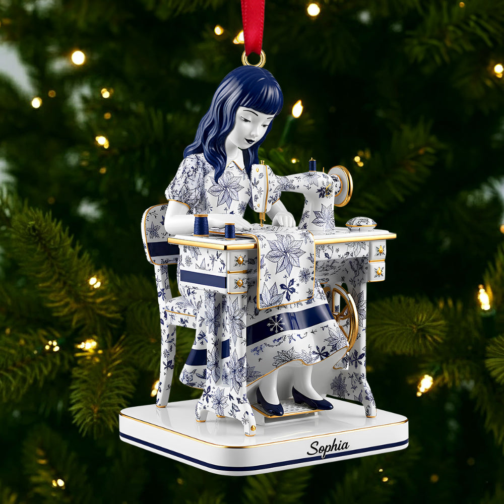 Alternative view of Toile De Jouy Sewing Girl Christmas Ornament Personalized Gifts For Sewing Lovers 05ohtn071125